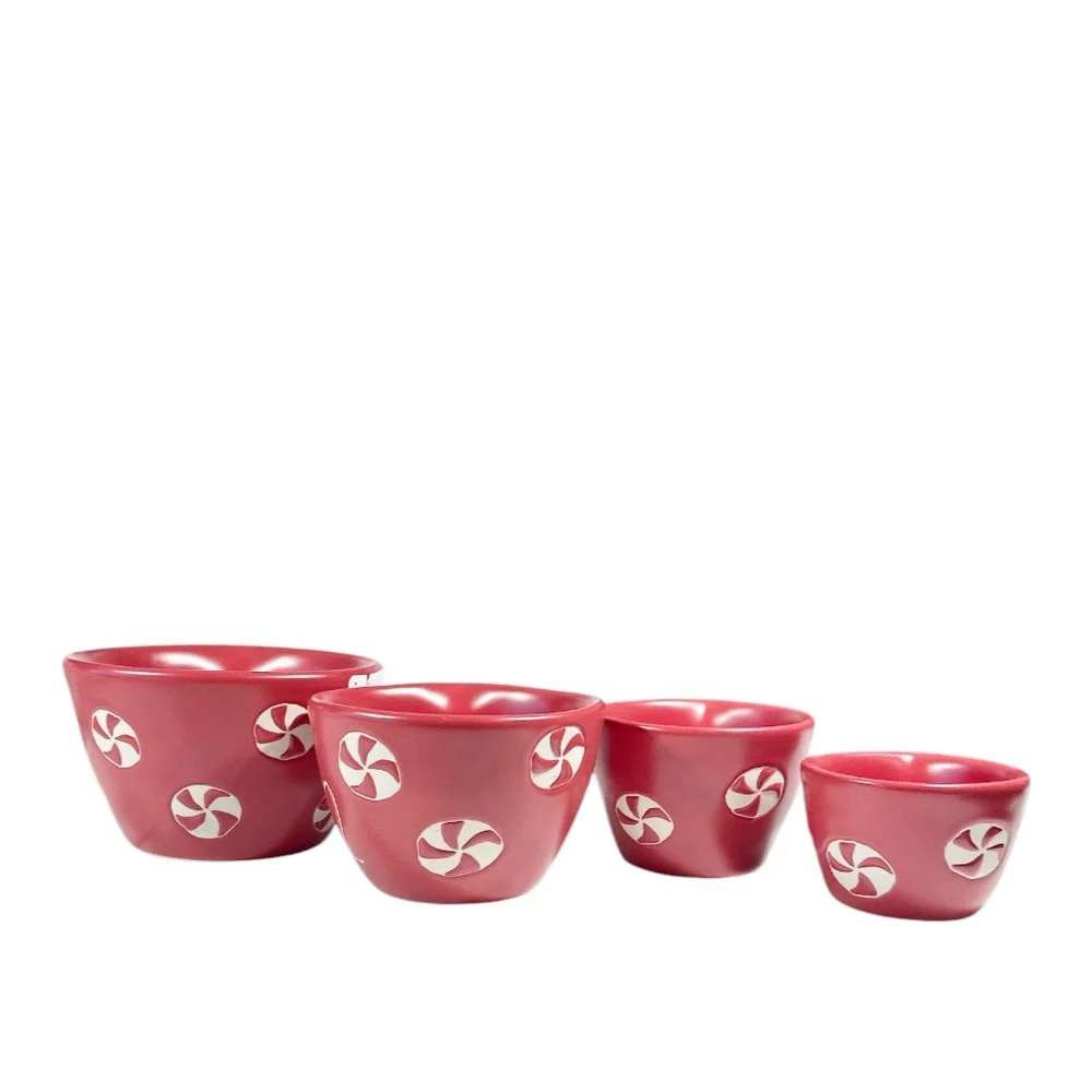 NEW Rae Dunn PEPPERMINT SWIRL CHRISTMAS Measuring Cup Set/4